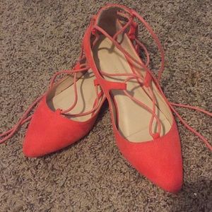 Coral ankle lace up flats